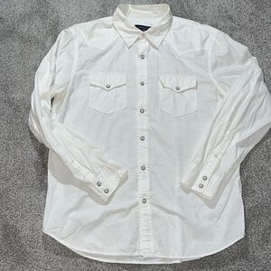 White AE American Eagle snap rockabilly western cowboy LS vintage fit shirt XL